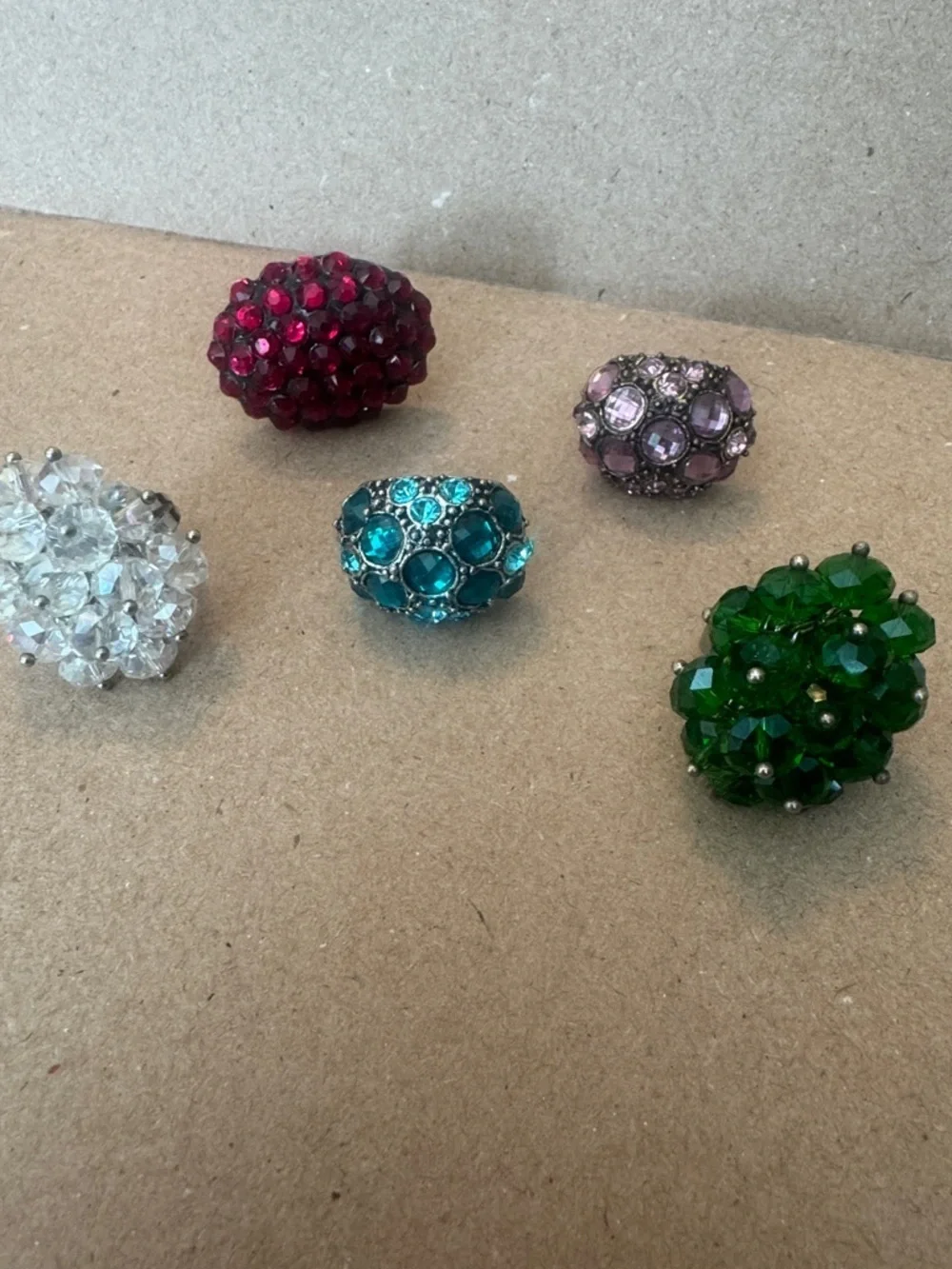 Multi-Color Cluster Crystal Rings - Red Pink Teal Green White